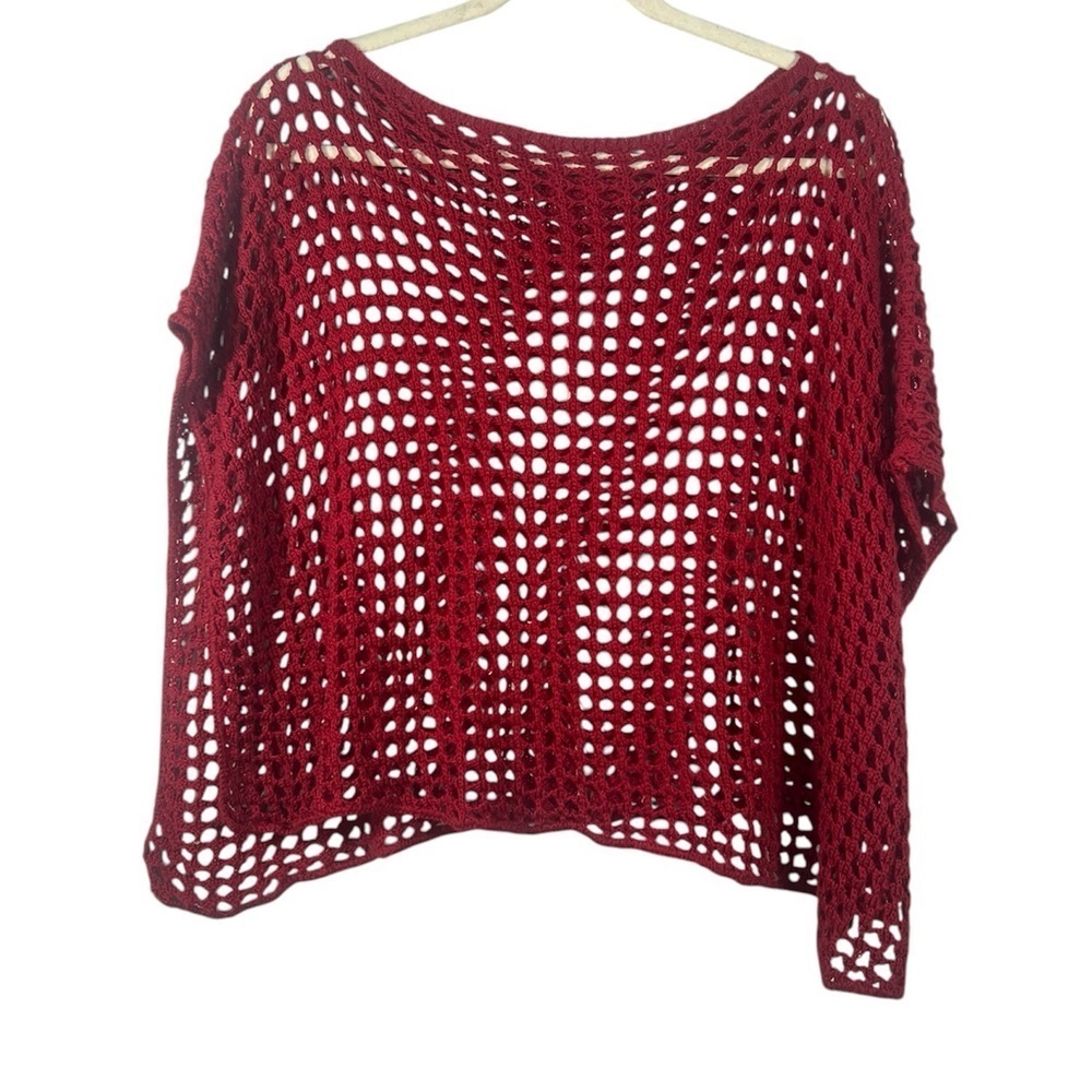 Open Knit Crochet Knit Short Sleeve Top One Size